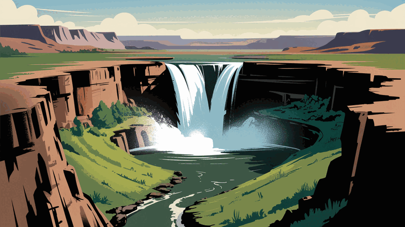 Illustration of farmland and canyon country near Twin Falls, Idaho
